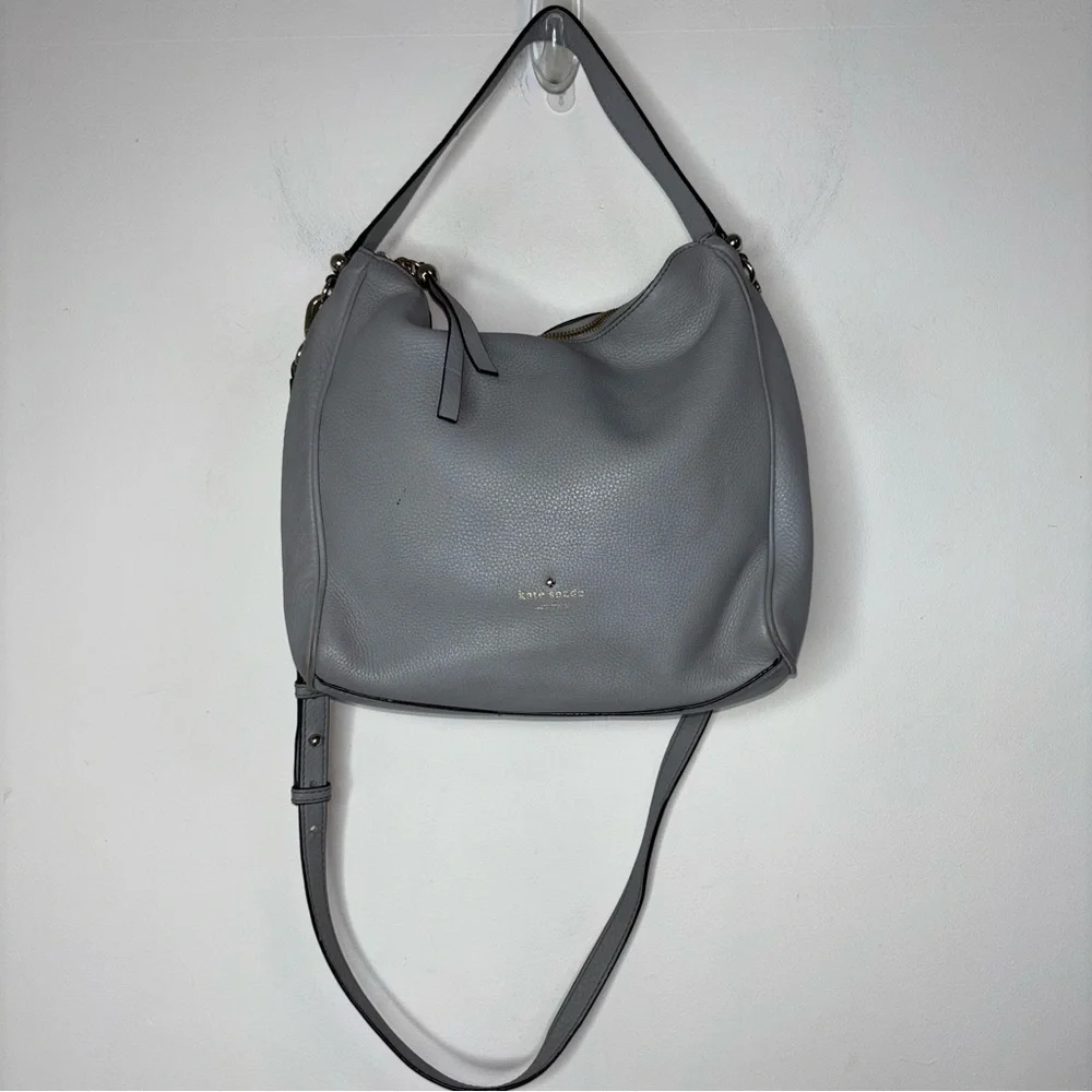 KATE SPADE Grey Pebble Leather Hobo Shoulder Bag Crossbody
